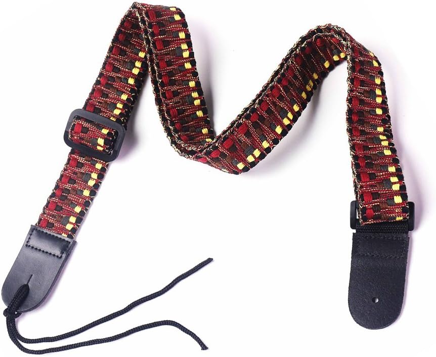 VIVICTORY GCS-03 Hootenanny Style Guitar Straps Retro Braided Style 100% Cotton Genuine Leather Adjustable length