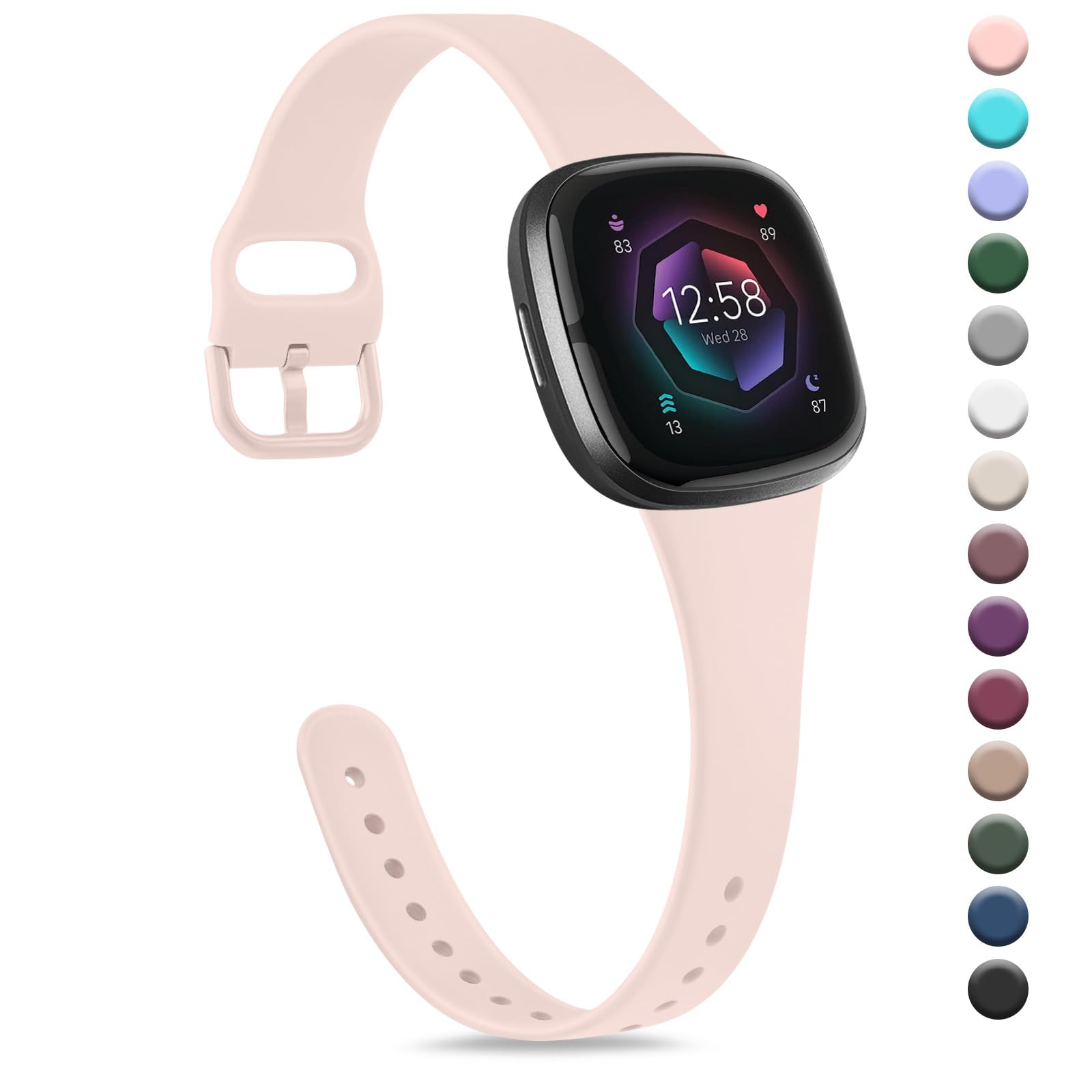 Strap compatible for Fitbit Versa 3 Straps/Sense/Sense 2 Strap for Women Men, Soft Slim Thin Silicone Replacement Band Wristband Watchband for Fitbit Versa 4 (Pink sand) — image 1