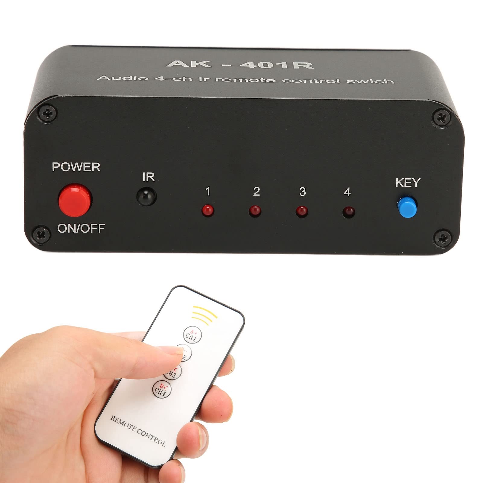 Goshyda 4 Way RCA Switcher, Multifunctional 4 in 4 Out Composite RCA Stereo Splitter with IR Remote Control, Audio AV Selector Box for DVD Game Console