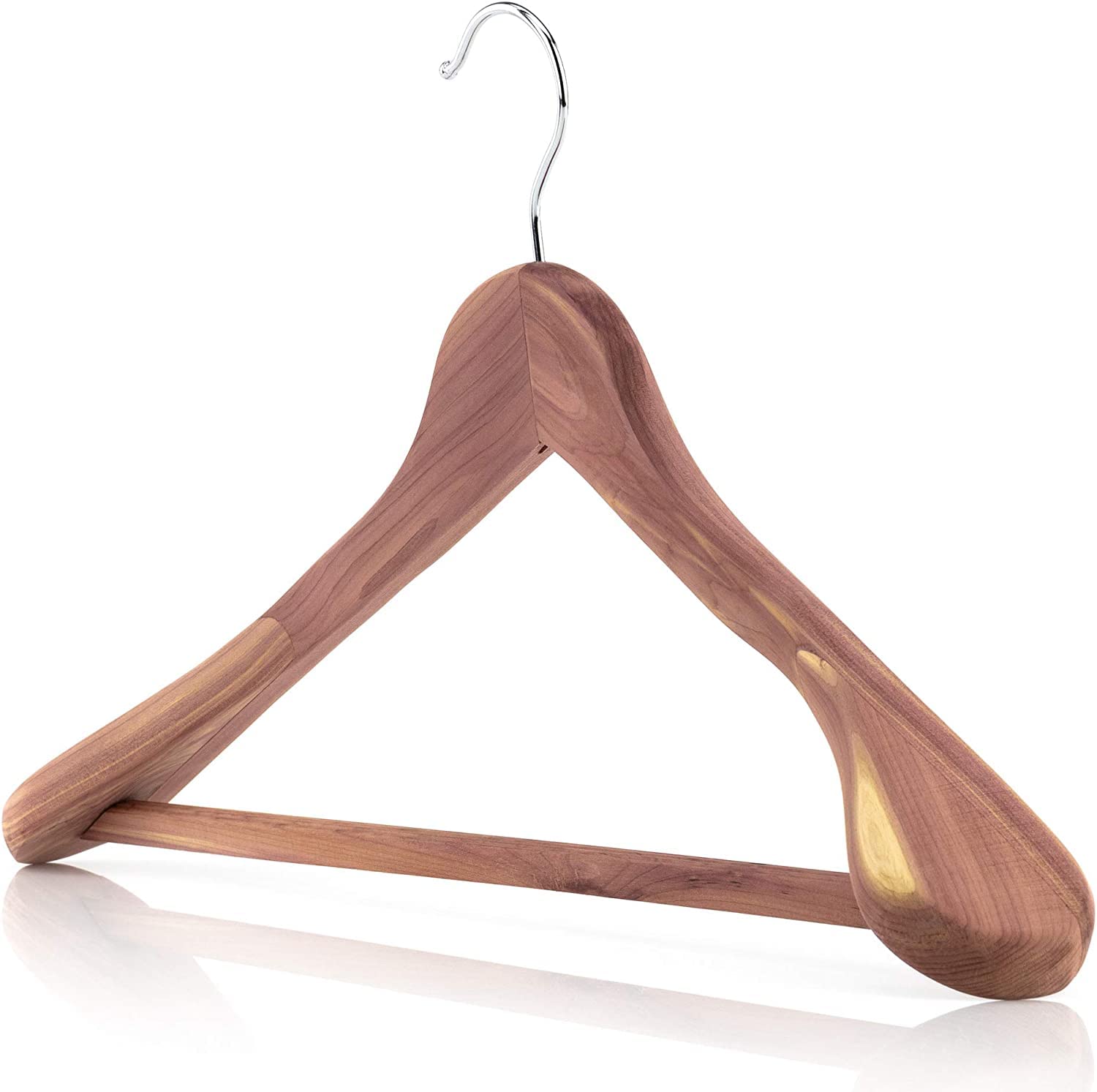 Hangerworld 10 Cedar Wood 45cm Broad Ended Suit Clothes Hanger with Non-Slip Ridged Trouser Bar
