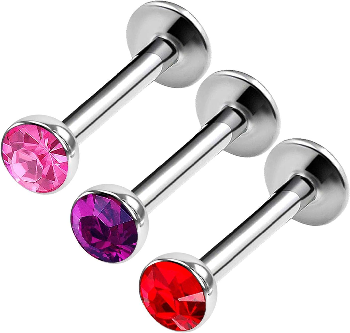 BanaVega3PCS Steel Labret Studs 16g 5/16 8mm 3mm Crystal Ball Tragus Helix Earrings Medusa Piercing Jewellery 0860