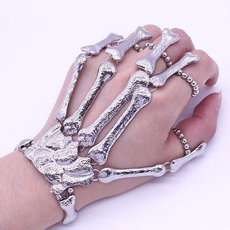 EROSPA® Skelett Metall-Handschuh Skeleton Knochen - Silber - Halloween Karneval Fasching