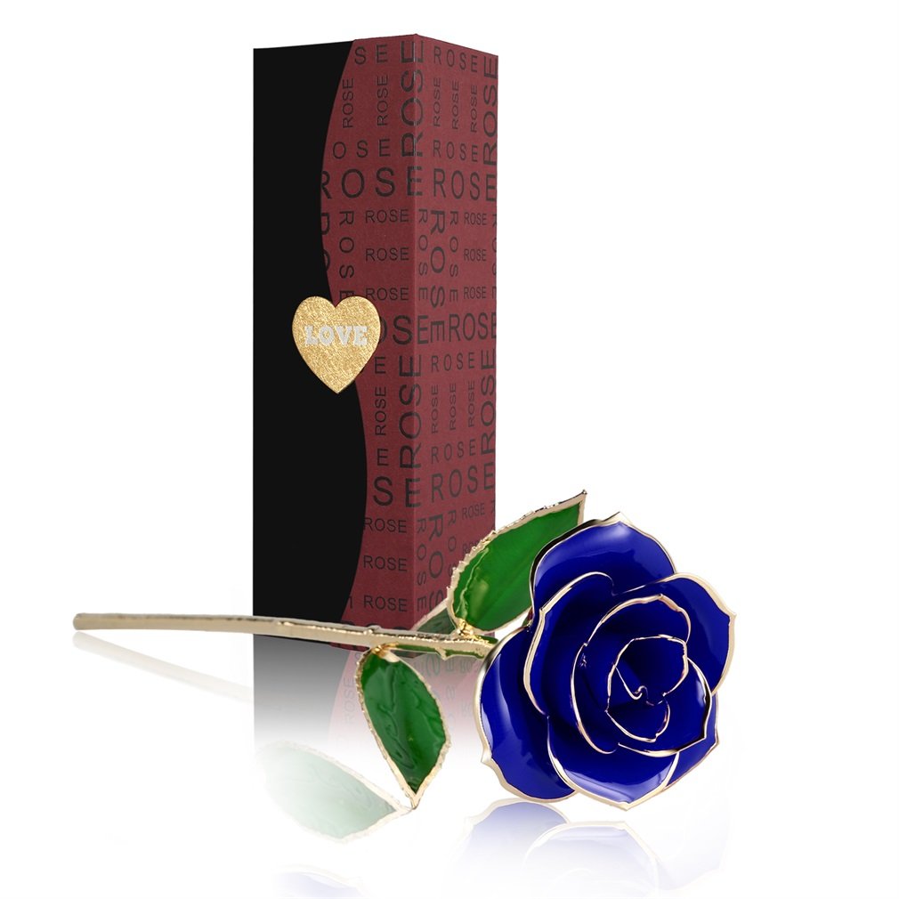 24K Gold Rose Flower, Metal Dipped Roses Artificial Flowers for Valentine Day, Anniversary, Birthday for Lover Mother Girlfriend, 24K Golden Plated Rose in Present Box Red