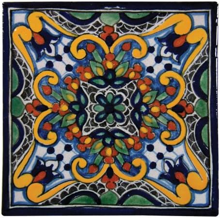 Hand Painted Talavera Tile - Zinnia 4"X4"