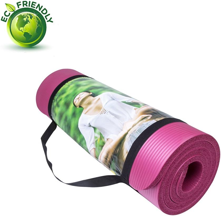 QUBABOBO Exercise Mat 1/2-Inch Extra Thick 72-Inch Long NBR Foam Non-Slip Yoga Mat for Pilates, Fitness and Workout with Carrying Strap and Yoga Bag