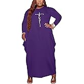 AIIYYQB Women’s Casual Loose Plus Size Maxi Dress Graphic Print Long Sleeve Baggy Long T-Shirt Tunic Dress with Pockets