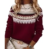 Womens Fair Isle Sweaters Vintage Argyle Iceland Norway Sweater Colorful Crew Neck Long Sleeve Pullover Jumper Tops