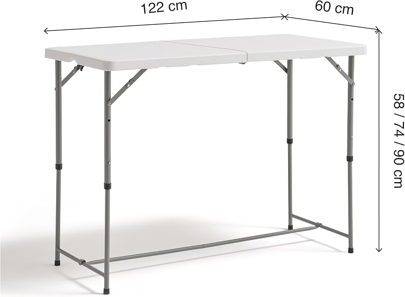 - Mesa Plegable Portátil Multifuncional, 122x60x58/74/90cm, Blanco