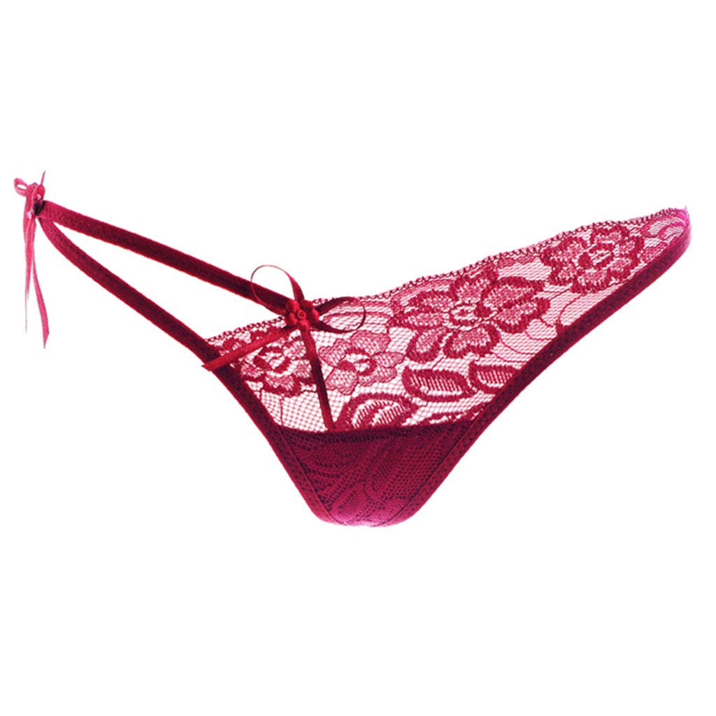 KHUFUZI Women\'s Sexy Tanga T-Back Thong Lace Cotton Panties for Ladies Girls (Burgundy)
