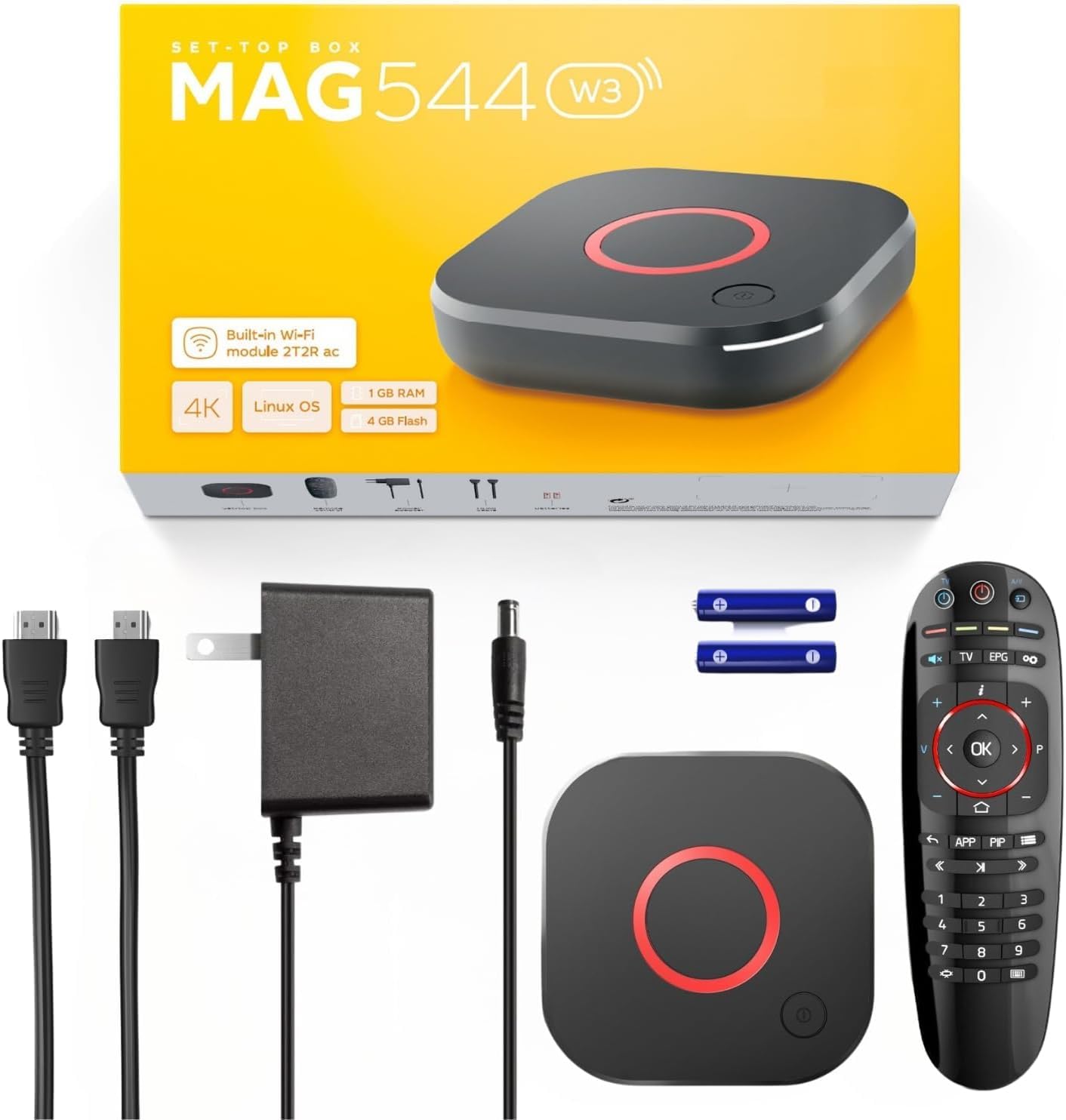 Raxxio MAG544w3 TV Set-Top Box - 4K HDR TV Streaming Device with Amlogic S905Y4 Chipset, 1GB DDR4 RAM, 4GB Flash Memory, Dolby Digital Plus, Linux 4.9, Dual-Band WiFi, USB 2.0, HDMI Cable and Remote