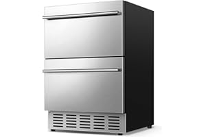 FOMUP Under Counter Beverage Refrigerator 24 Inch, Outdoor Drawer Fridge Stainless Steel with Temperature Control for Home, Outdoor Patio and Commercial Use