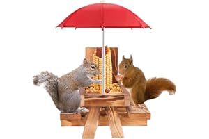 Squirrel Feeder Picnic Table for Animal Bench Feeder Lovers Gifts with Umbrella and Corn Cob Holder Wood Food Holder Station 