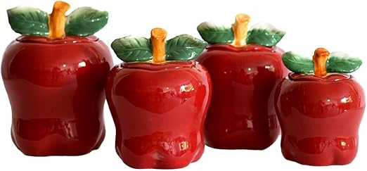 Amazon Com Set Of 4 Apple Shaped Red Ceramic Canisters Country