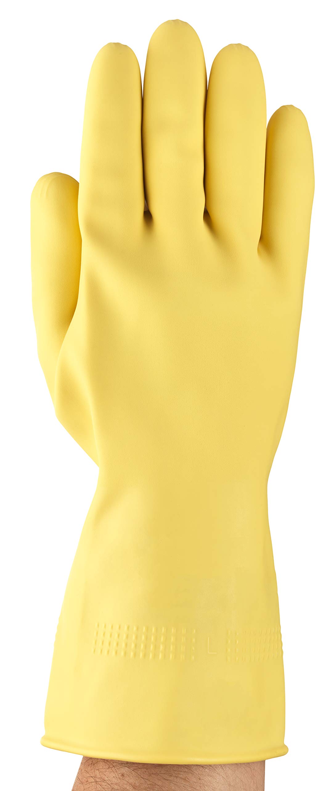 Ansell AlphaTec 87-063 Multi-Purpose Work Gloves, Chemical Resistant, Picot Pattern Excellent Grip, Long Cuff, Industrial PPE, Safety Glove in Latex, Reusable, Yellow, Size S (12 Pairs)