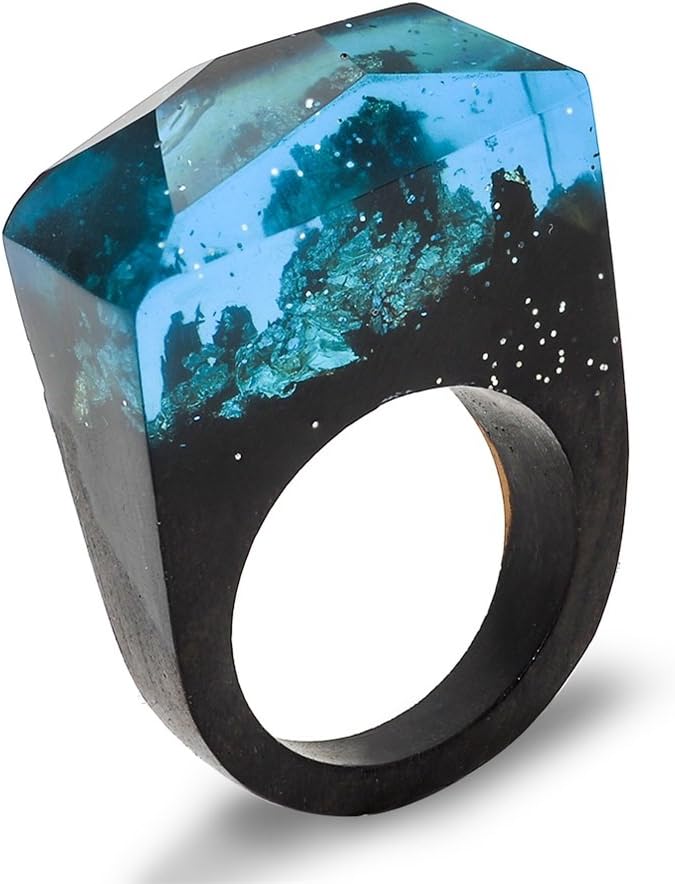 BILONG Jewelry Handmade Wood Resin Rings Magical Miniature Snow Worlds Inside Ring Jewelry For Womens