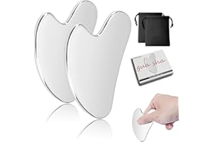 Gua Sha Facial Tool, 2Pack Stainless Steel Guasha Scraping Massage Tool, Lymphatic Drainage Massage Scraper for Face, Eyes, N