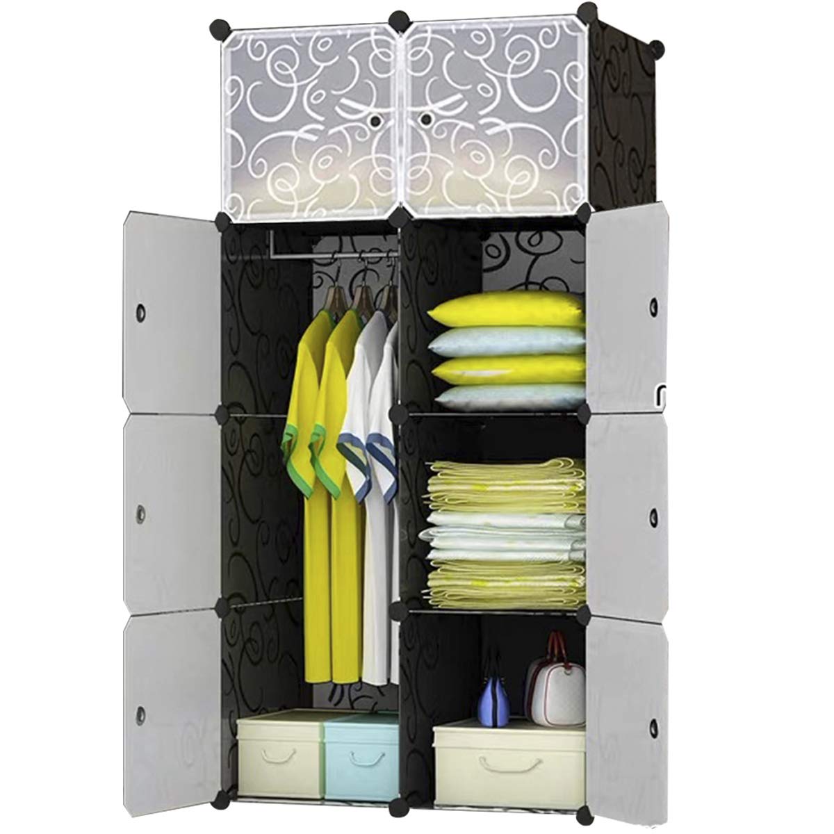 BRIAN & DANY 8 Cube Clothes Closet, Plastic Wardrobe with Doors & 1 Hangers, Deeper Cubes Than Normal (45 cm vs. 35 cm) for Larger Capacity