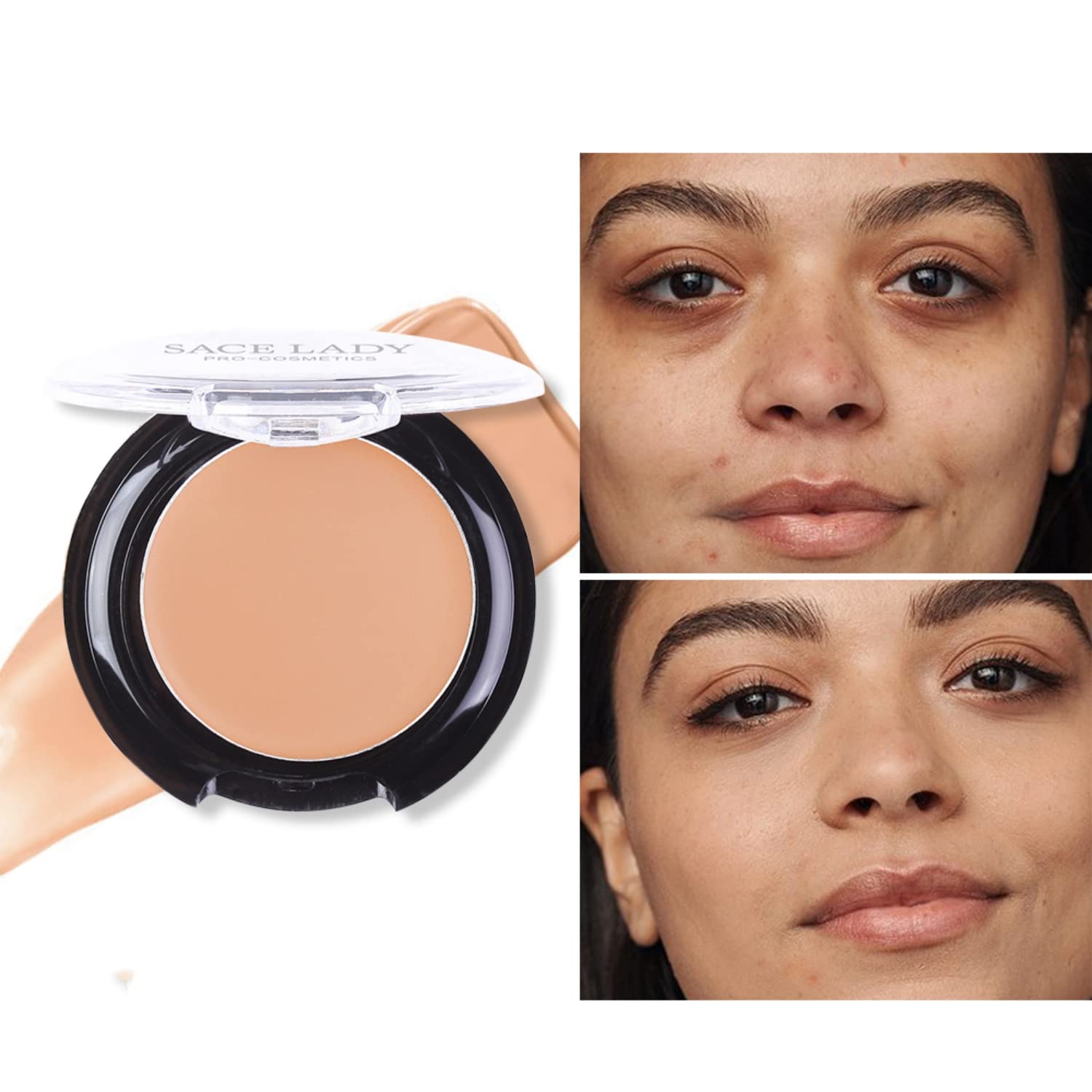 SACE LADY Waterproof Full Coverage Concealer Makeup Kit with Primer Sponge - Matte Liquid Foundation for Face, Eye, and Acne Scar Cover