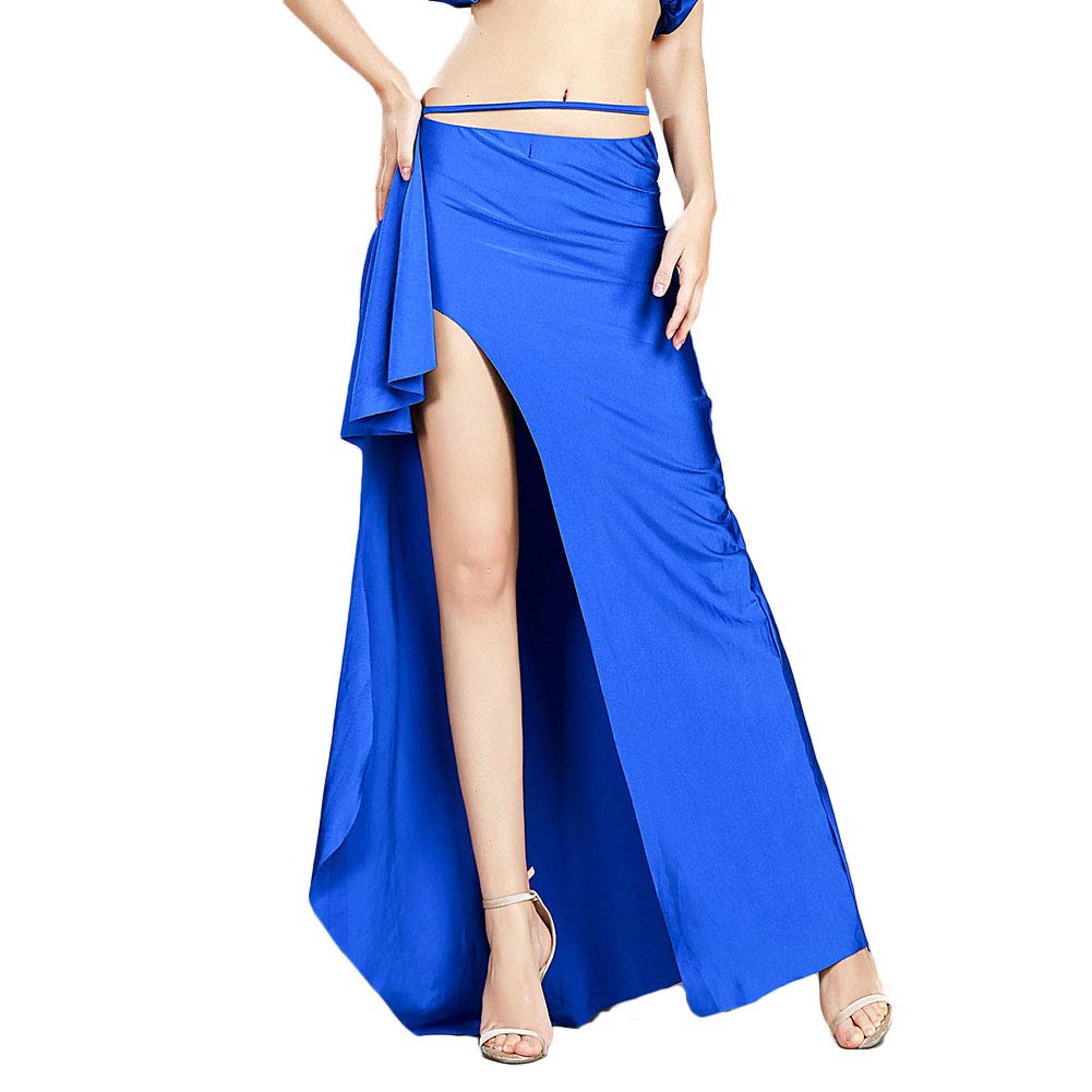 ROYAL SMEELA Belly Dance Skirt High Slit Dancing Maxi Skirts Evening Party Women Clothes Dress Belly Dance Costume Split Slim Long Skirt Dresses Dark Blue