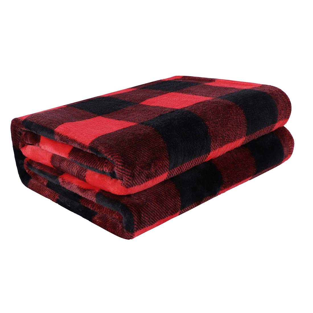 PiccoCasa Plaid Flannel Fleece Throw Blanket,Checkered Fiery Red Soft Blankets and Throws,Plush Lightweight Decors Blanket for Couch Sofa Traveling,50" x 60", Scarlet+Black
