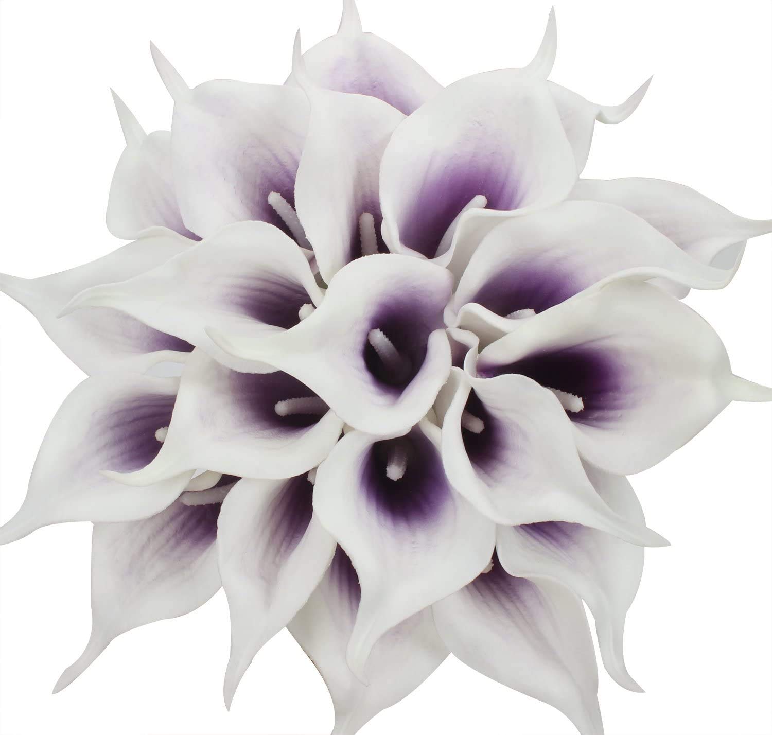Tifuly 24 Pcs Artificial Calla Lilies, Realistic Latex Calla Lily with Soft PU Stem, Elegant Flower Decoration for Bridal Wedding, Home, Party, Office, DIY Floral Arrangements (Purple White)