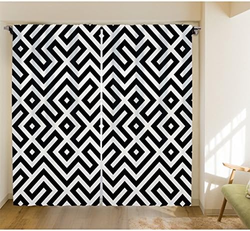 Geometric Print Nordic Style Curtains Room Darkening Curtains Linen Texture Bedroom Drapes - Roslynwood 2 Panel Curtains Drapes for Living Room Grommet 96 inch Length Black and White