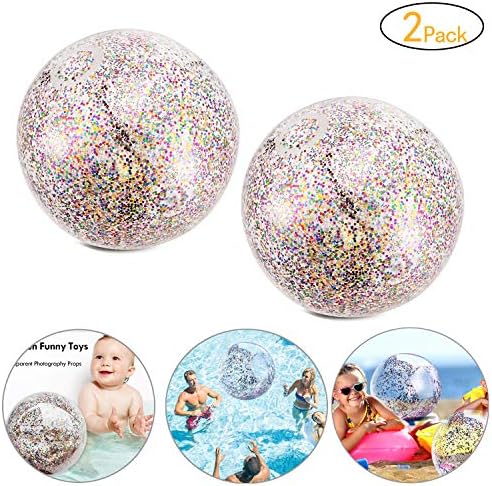 Onene 2 Pieces Glitter Beach Ball, 16 inch Confetti Beach Balls, Inflatable Pool Ball Party Ball for Summer Party and Water Play Toy, Also Can Be Used as Photo Props