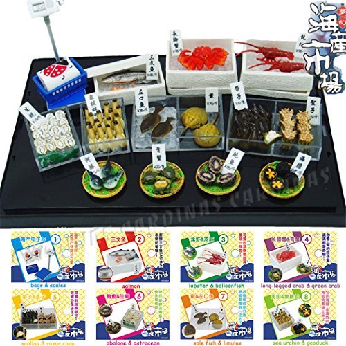 ORCARA Food Miniature Dollhouse Dream Seafood Fish Market Toy Figure Set of 8