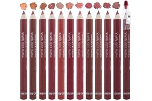 SUAKE 12 Pcs Natural Nude Brown Beige Colors Lip Liner Lipstick Pencils Set for Daily Makeup,Easy to Apply & Remove,Waterproof (set08)