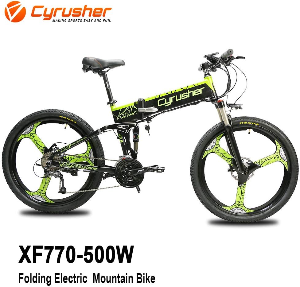 Cyrusher XF770 500W Folding Electric Mounatin Bike 48V 10AH Bikes 21 Speeds Motorized Bike for Adults