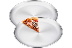 12 Inch Pizza Pan Set of 2, E-far Stainless Steel Pizza Pie Pan Tray Platter, Healthy Metal Pizza Baking Cooking Pan for Oven