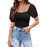 DOROSE Womens Summer Tops Sexy Casual Mesh Short Sleeve Shirts Blouses S-XXL
