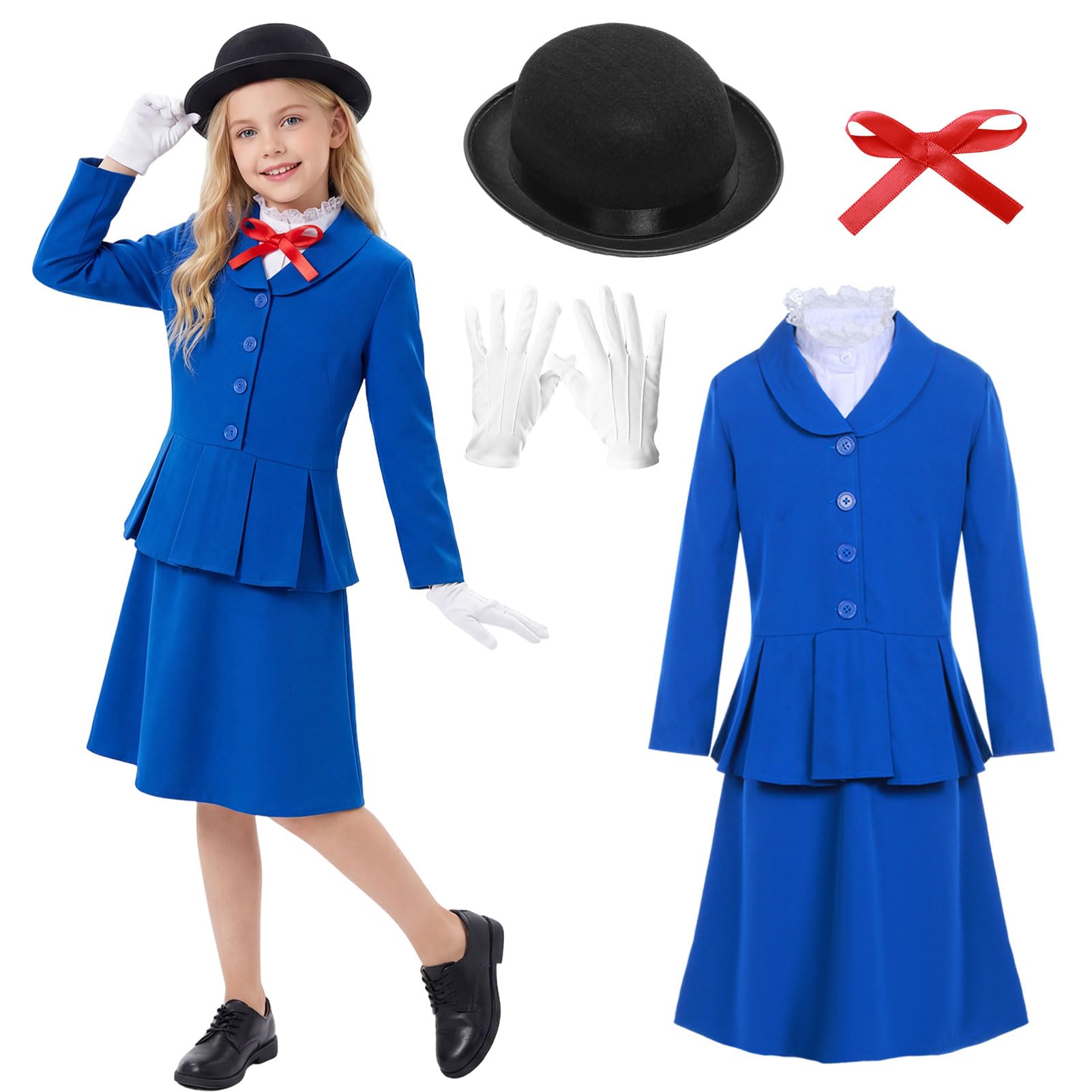 Raveparty Girls Magical Victorian Nanny Costume, Book Character Costumes, Girls World Book Day Costumes (Blue, L)