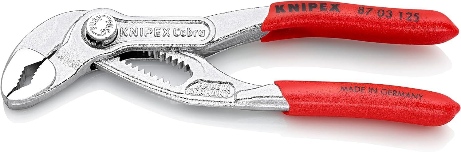 KNIPEX Cobra High-Tech Water Pump Pliers Chrome-Plated with Non-Slip Plastic Coating 125 mm, 87 03 125