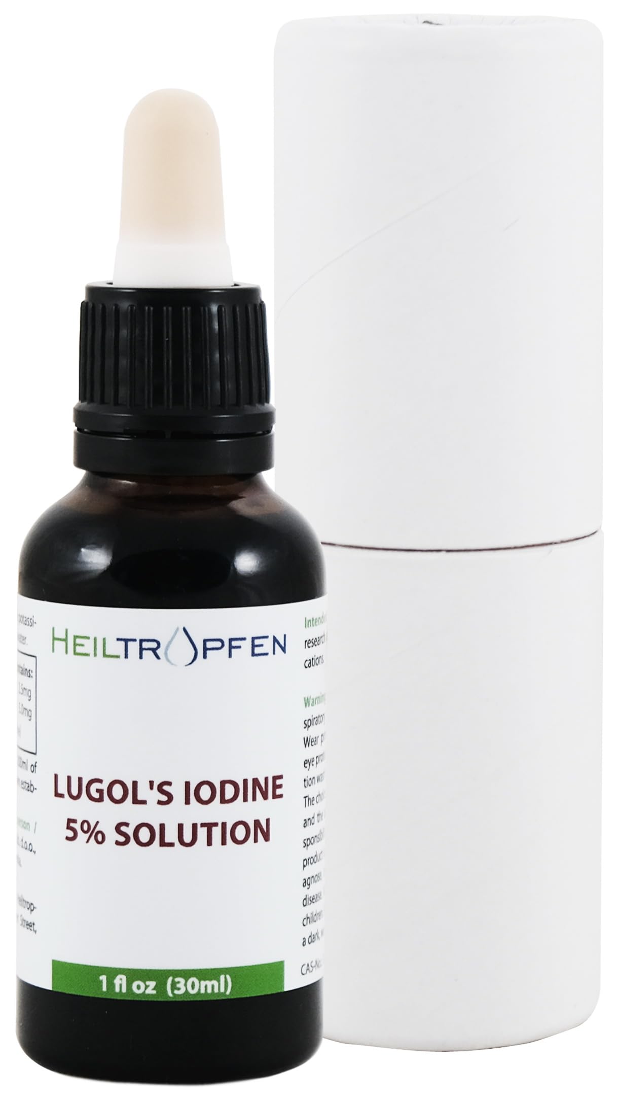 Lugols Solution 30 ml - 1 Fl Oz | 15% Strength Liquid Formulation | 5 Percent Iodine + 10% Potassium Iodide Liquid | Drops | Third-Party Tested | Heiltropfen®