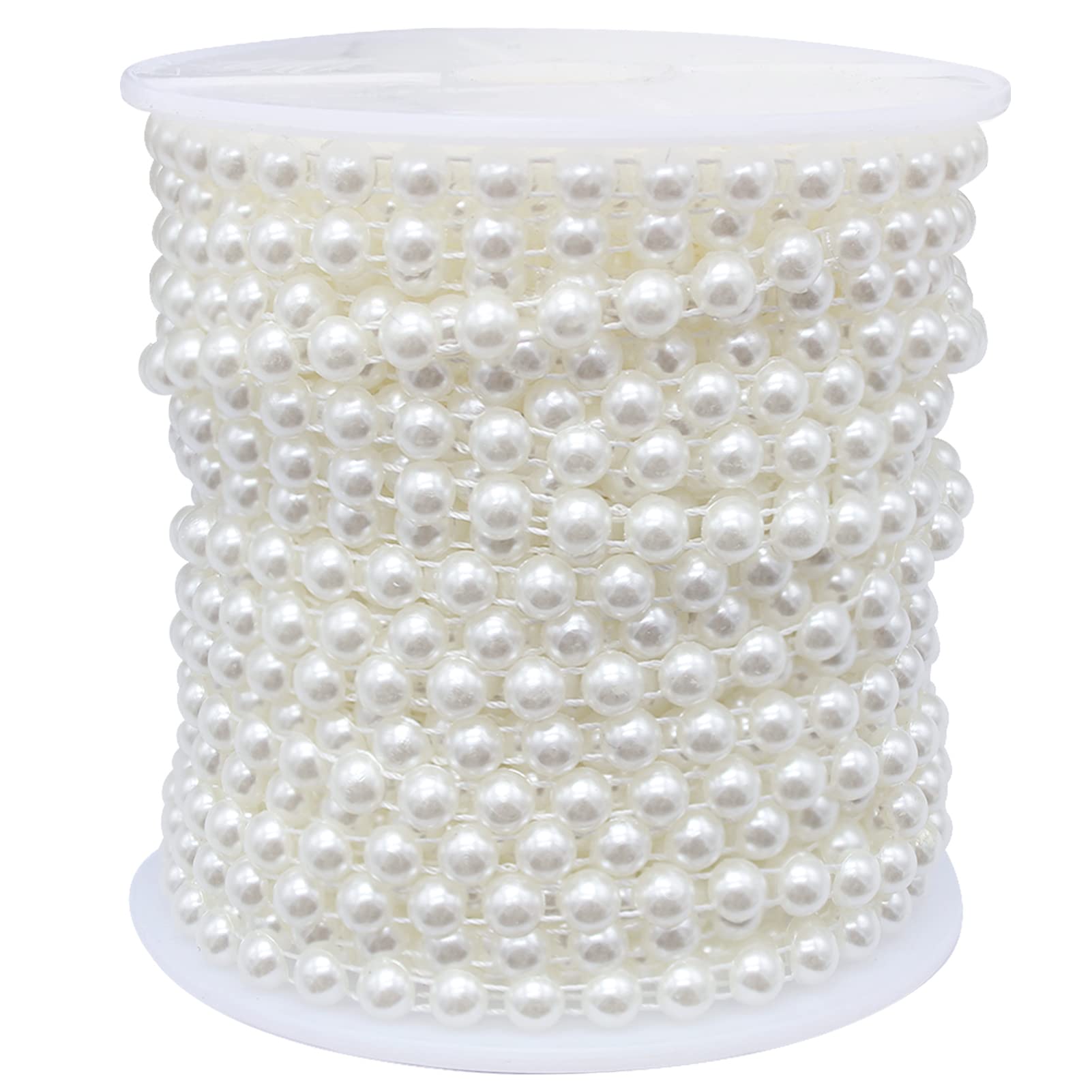 Hioph 27 Yards Pearl Beads String, 6mm Half Pearl Garland White Bead Chain Trim Strands Roll, Ideal for DIY Crafts, Wedding, Bouquet and Party Decoration