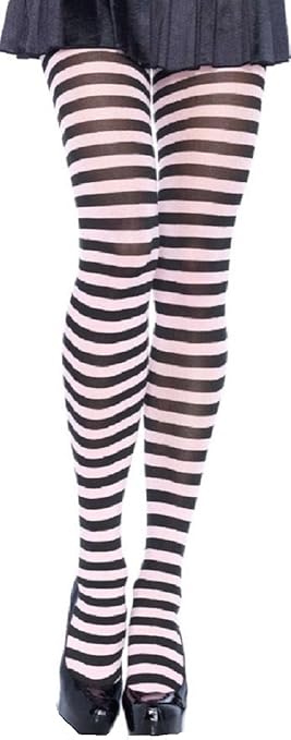 Leg Avenue Damen Strumpfhose quer geringelt schwarz weiß Einheitsgröße ca. 38 bis 40