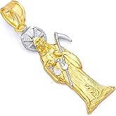 14k REAL Two Tone Gold Religious Santa Muerte Charm Pendant