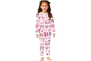 Girls Cute 67 Meme Outfits 2-Piece 6 7 Bow Graphic P𝙖𝙟𝙖𝙢𝙖 Set Long Sleeve 67 Winter Shirts Matching Pants