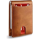 Leatherboss Slim RFID Blocking Wallet for Men – Minimalist Bifold with Money Clip, 6 Card Slots, ID Window (Chocolate)