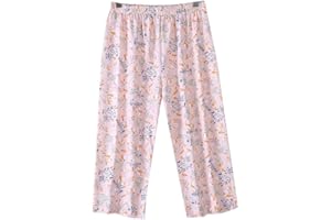 Women Pajama Capri Pants Plus Size Soft Cotton Sleep Lounge Pj Bottoms Floral Printed Summer Capris with Pockets