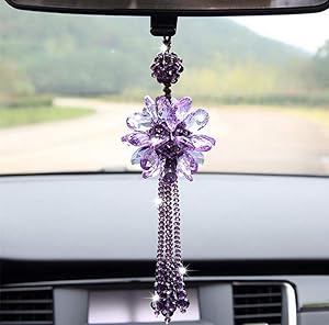 SZWGMY Crystal Flower Car Pendant Hanging Ornament Interior Accessories For Auto Rear View Mirror Hanging Decoration Home Decoration (Purple)