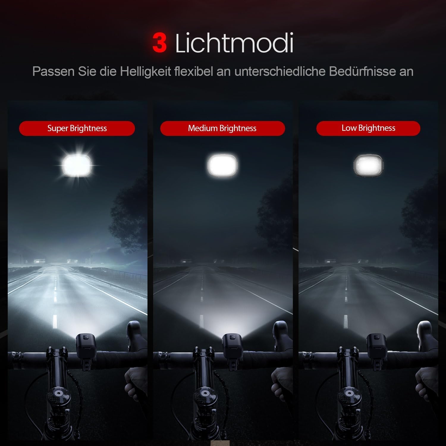 KCCYB Fahrradlicht Set，StVZO Zugelassen Vorne und Rücklicht,IPX5 Wasserdicht Fahrradlichter mit intelligentem Bremslicht,Wiederaufladbares Fahrradlampe für Nachtfahrten 2
