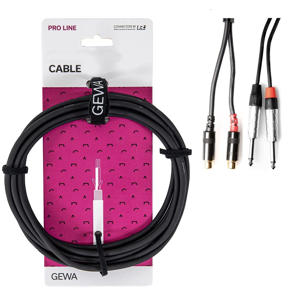 GEWA Twinkabel Pro Line, 1,5m, black, REAN plug, 2x 6,3 mm mono jack - 2x cinch, 190798