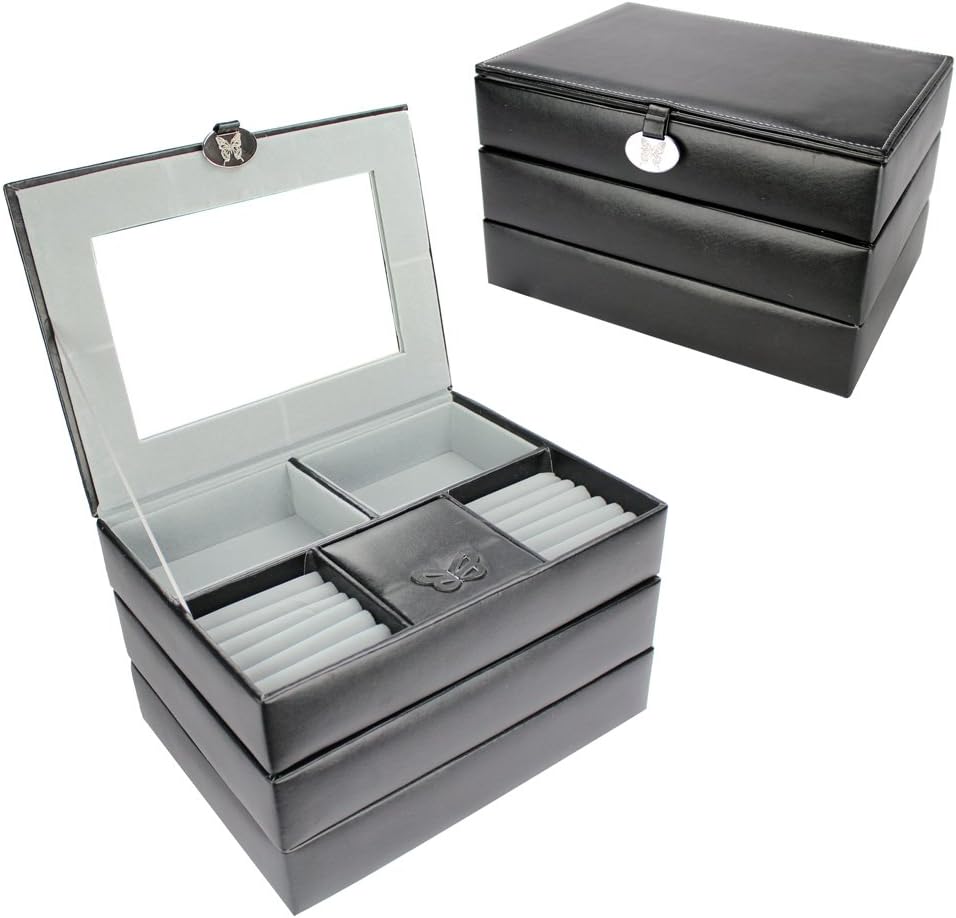 Black Stackable Leatherette Jewelry Boxes 10 1/4"W x 7 1/2"D x 6 1/4"H