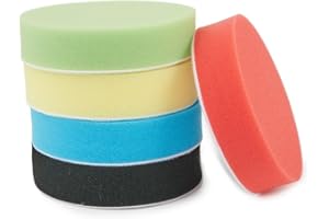 5-Pack Flat Sponge Buffer Polishing Pads Set 3-7 Inch Auto Detailing Foam Kit for Car Glass Metal Furniture Scratch Removal B