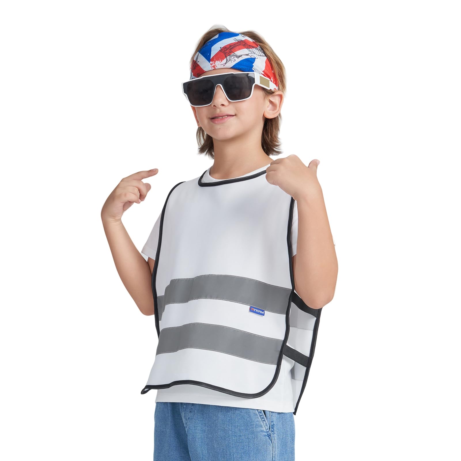 AYKRM 6-9 Year Hi Vis Vests for Kids White Kids High Visibility Reflective Vest white High Vis Jacket for Kids