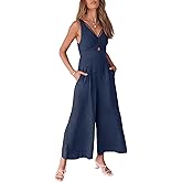 ANRABESS Womens Jumpsuits Summer Linen Wide Leg Sleeveless V Neck Casual Dressy Rompers Pants 2026 Spring Vacation Outfits