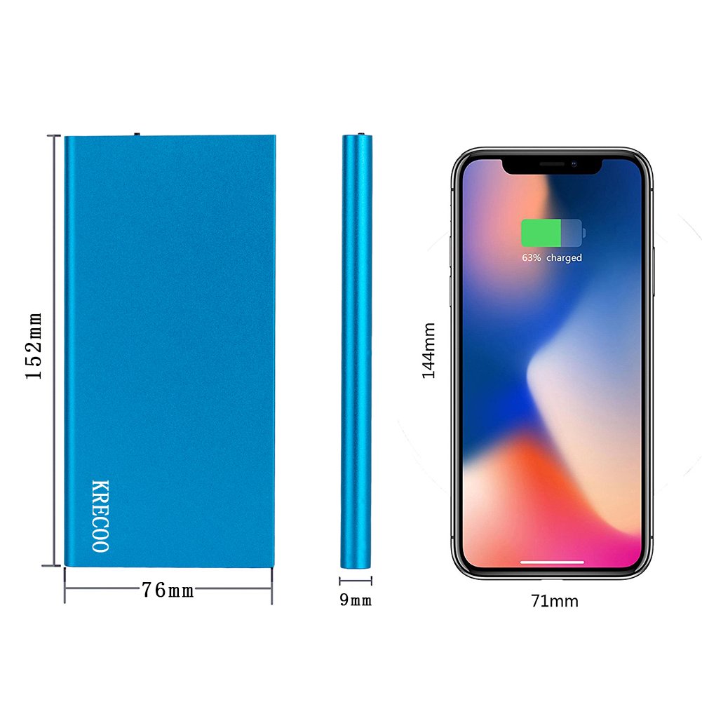 Krecoo 20000mAh Batteria Esterna Power Bank Portatile Custodia in Metallo Ultrasottile Torce a LED 2 Caricabatterie USB Compatibile con Tutti Genere Cellulari & Tablet PC, Dispositivi