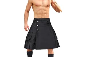 GSGGIG Men's Camo Scottish Outdoor Utility Kilt - 23" Length Pleated Tactical Irish Hybrid Kilt With Pockets